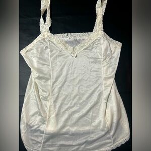 1960s vintage Mel-Lin White Lingerie Slip Tank Top Silky Lace Bow Women’s large